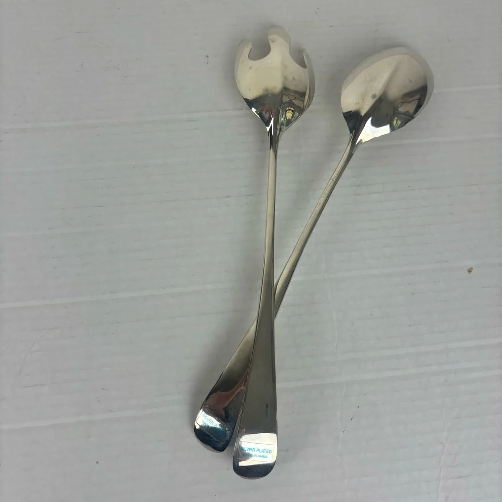 MCM-silver plated serving spoon/fork set-vintage